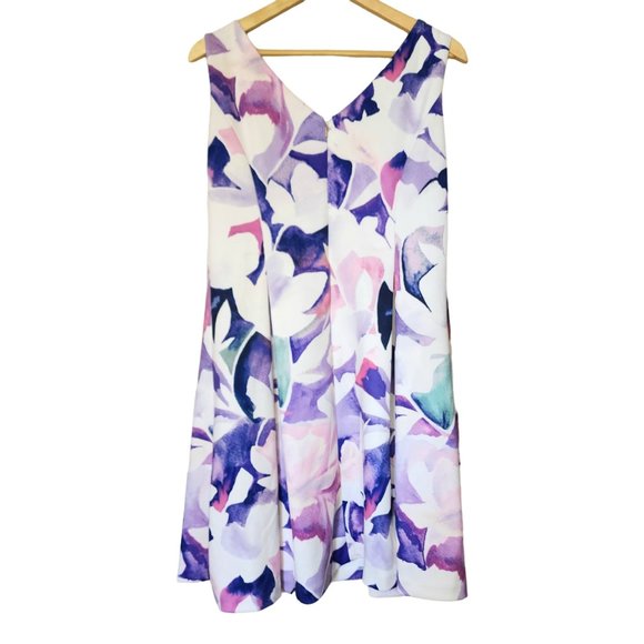 DKNY Sleeveless Sheath Floral Scoop Neck Stretch Mini Dress Plus Size 14 - Picture 3 of 8